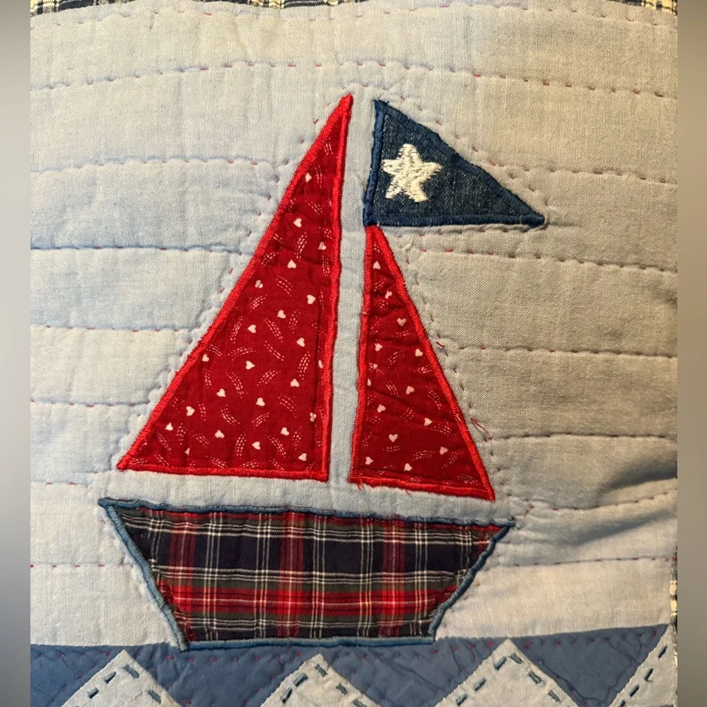 Nautical Red and Blue Sailboat Decorative Pillow
